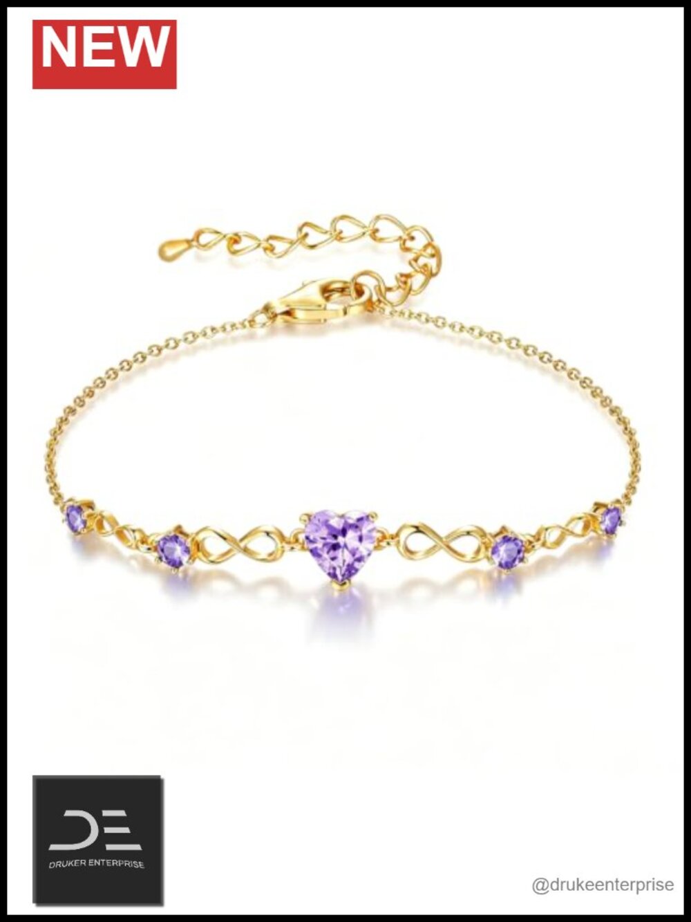 14K Gold Plated Infinity Heart Bracelet Women Link Charm Adjustable